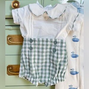 Edgehill Collection baby boy gingham set peter pan collar sage shorts classic